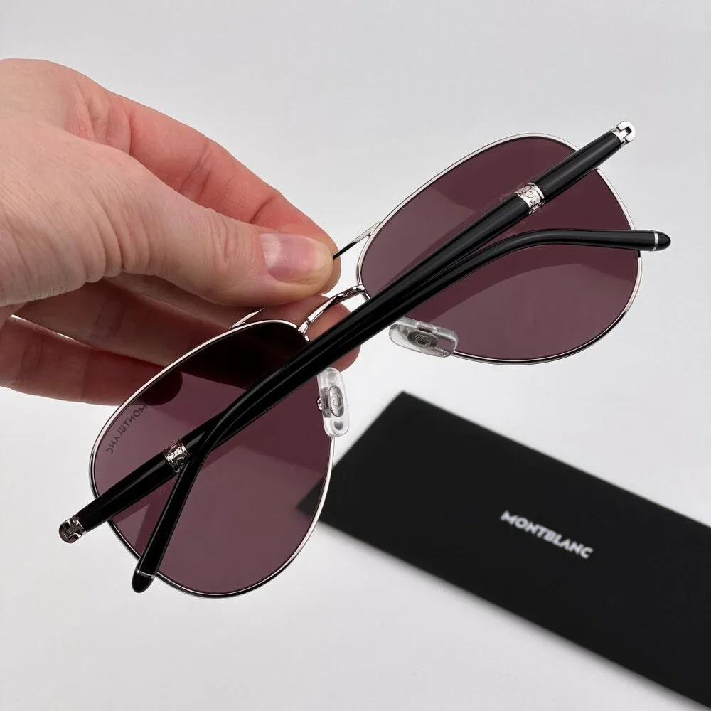 Montblanc Men Sunglasses Silver Black Violet Pilot Frame Violet | Model MB0345S